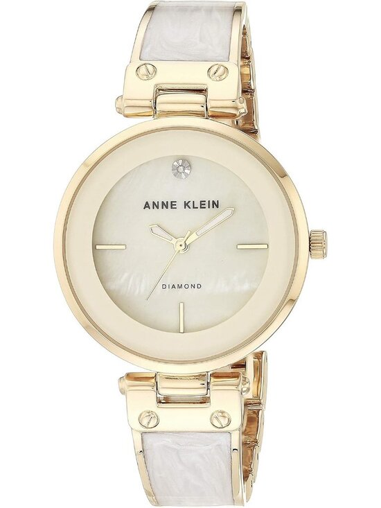 Anne Klein Women\'s Ivory Gold Analog Quartz Genuine Diamond Dial Bangle Watch